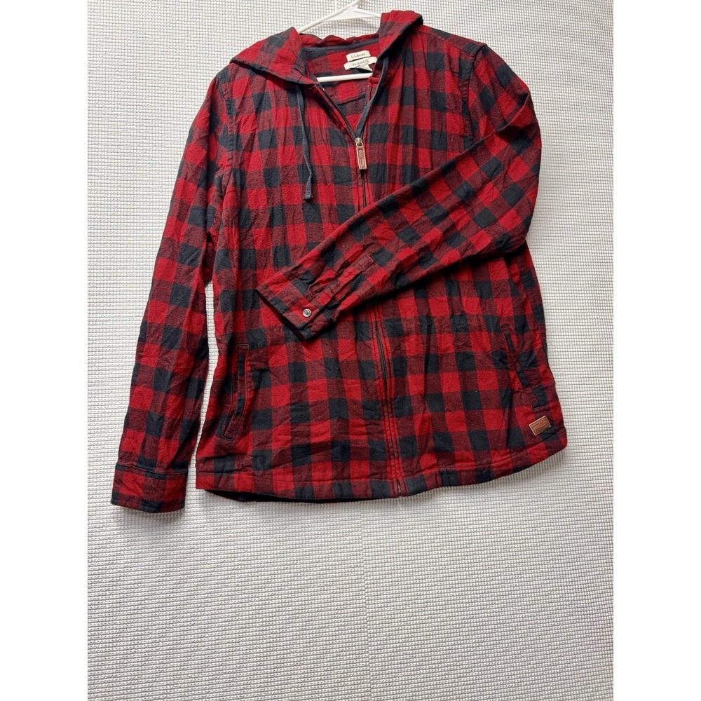 L.L. Bean Relaxed Fit Zip Up Flannel Jacket Red Women's Size Large